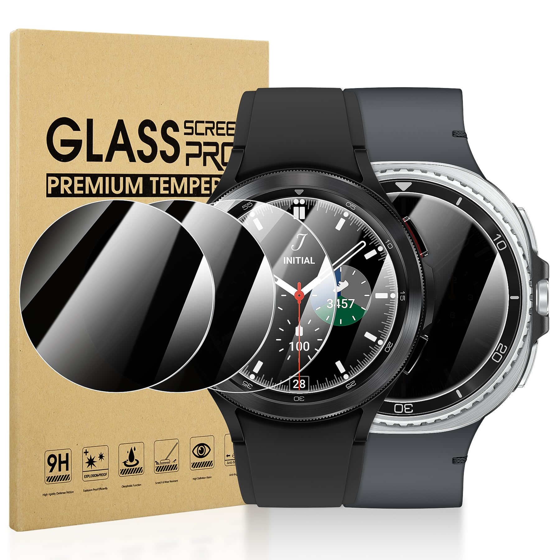 Suoman 4-Pack for Samsung Galaxy Watch 4 Classic 46mm Tempered Glass Screen Protector for Galaxy Watch 4 Classic 46mm Smartwatch [2.5D 9H Hardness] [Anti-Scratch]