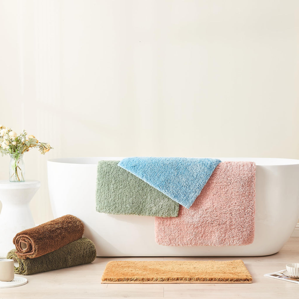 CozeCube Circle Fleece Bath mats for Bathroom, Fluffy Absorbent, Melange Quick Dry Microfiber Bath Rugs, Non Slip Washable Shower Mat Gifts, Brown, 24" X 16"