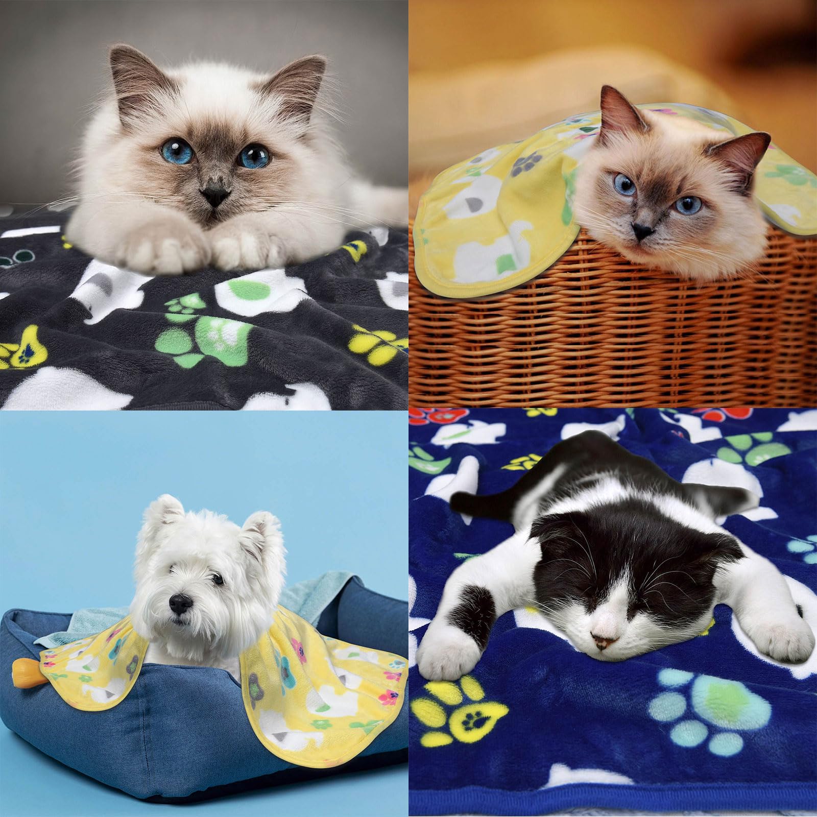 Rezutan 1 Pack 3 Dog Blanket for Large Dogs,41x31 inch for Medium Soft Fluffy Washable Pet Cat Blankets,Reversible Elephant & Paw Print for Dog Kennels & Beds, Sofas, Blue