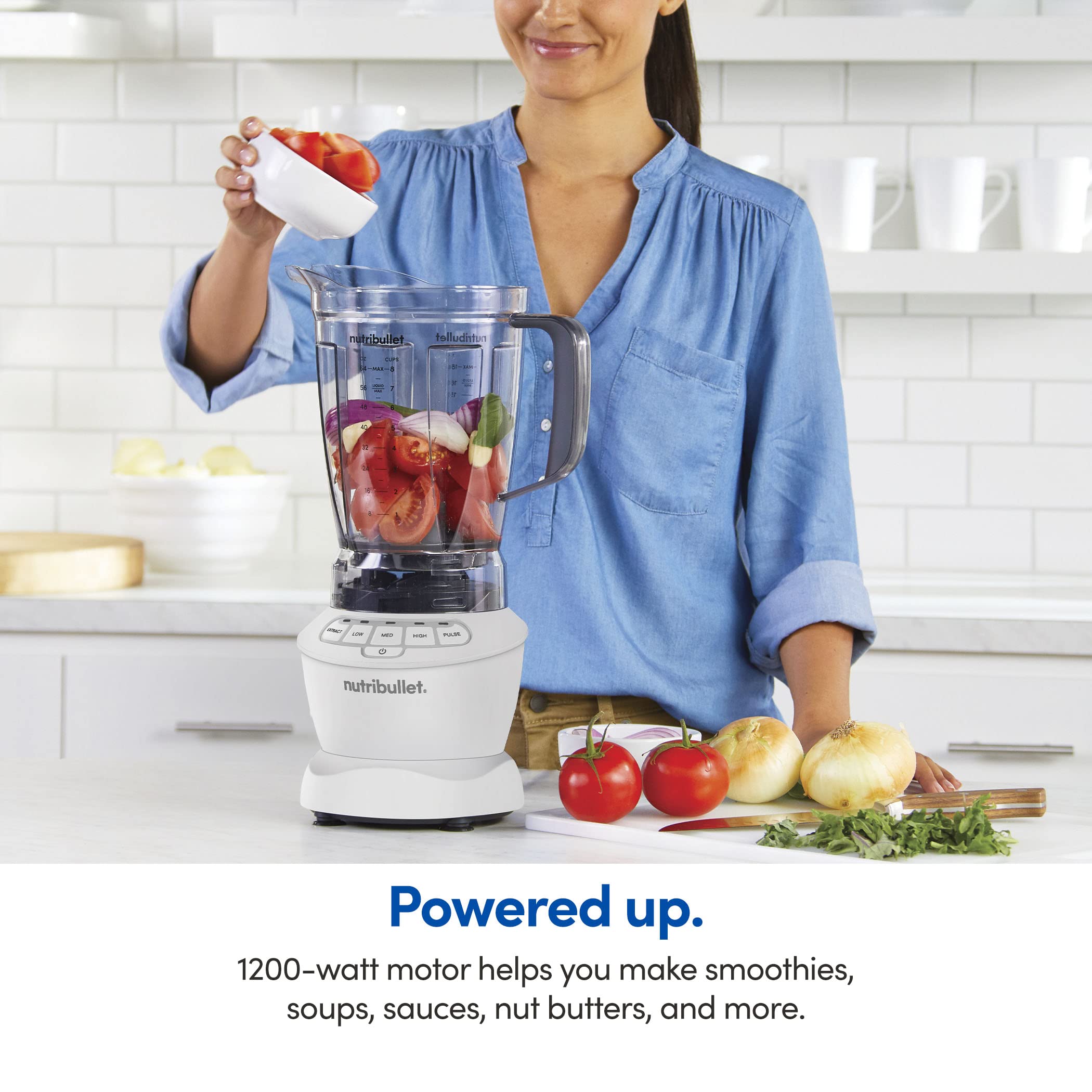 nutribullet Full-Size Blender Combo, Single-Serve & Large Capacity, 1200W, 64oz Pitcher, 32oz Cup, Extractor Blade, 3-Speed, Pulse, Smoothies, Soups, Sauces, Easy Cleaning, Matte Black, NBF50500AK