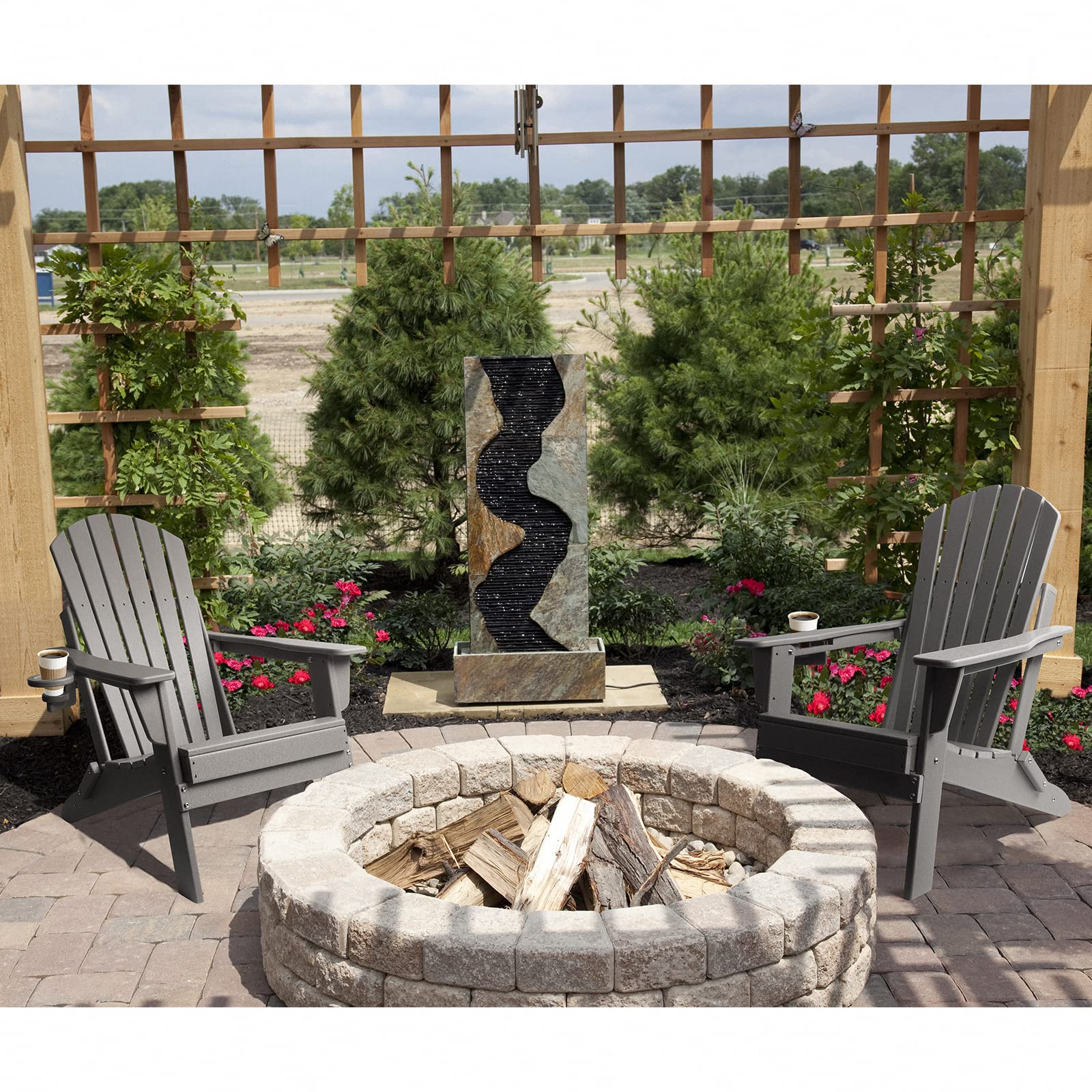 FUNBERRY Folding Adirondack Chair, Fire Pit Chairs with Cup Holder | HDPE All Weather, Quick-Folding, No Rot or Rust or Crack, UV Fade Shield, 400LBS Weight Capacity, Easy-Clean for Outside