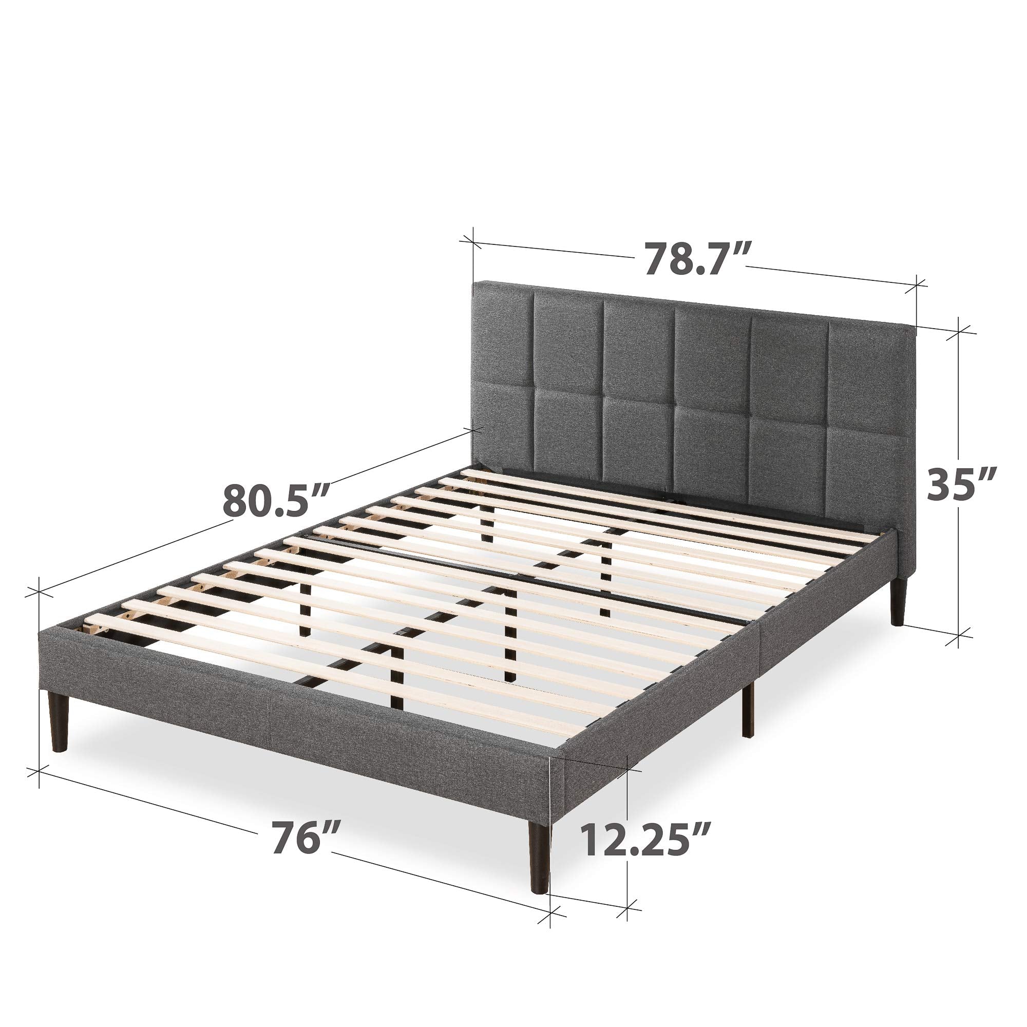 ZINUS Lottie Upholstered Platform Bed Frame with Short Headboard, Mattress Foundation, Wood Slat Support, No Box Spring Needed, Easy Assembly, Beige, Full