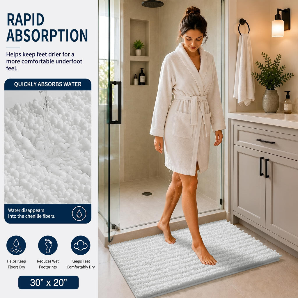 Yimobra Black Bathroom Rug Set 3 Piece - Super Absorbent Quick Dry Chenille Bath Mats & Toilet Rug, Non Slip Machine Washable, Extra Thick Shaggy Floor Mat for Shower Tub Sink