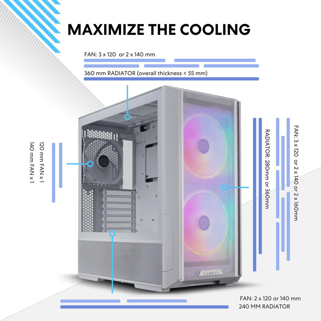 LIAN LI LANCOOL 207 Compact ATX RGB Gaming Computer Case, Airflow Optimized Mesh Panels Tower Chassis w/ 2x140mm ARGB,2x120mm PWM Fans Pre-Installed, USB Type-C Port, Tempered Glass Side Panel (Black)