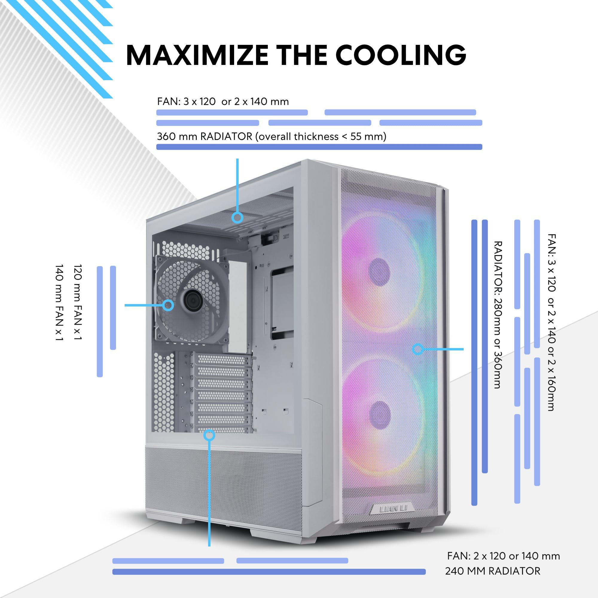 LIAN LI LANCOOL 207 Compact ATX RGB Gaming Computer Case, Airflow Optimized Mesh Panels Tower Chassis w/ 2x140mm ARGB,2x120mm PWM Fans Pre-Installed, USB Type-C Port, Tempered Glass Side Panel (Black)