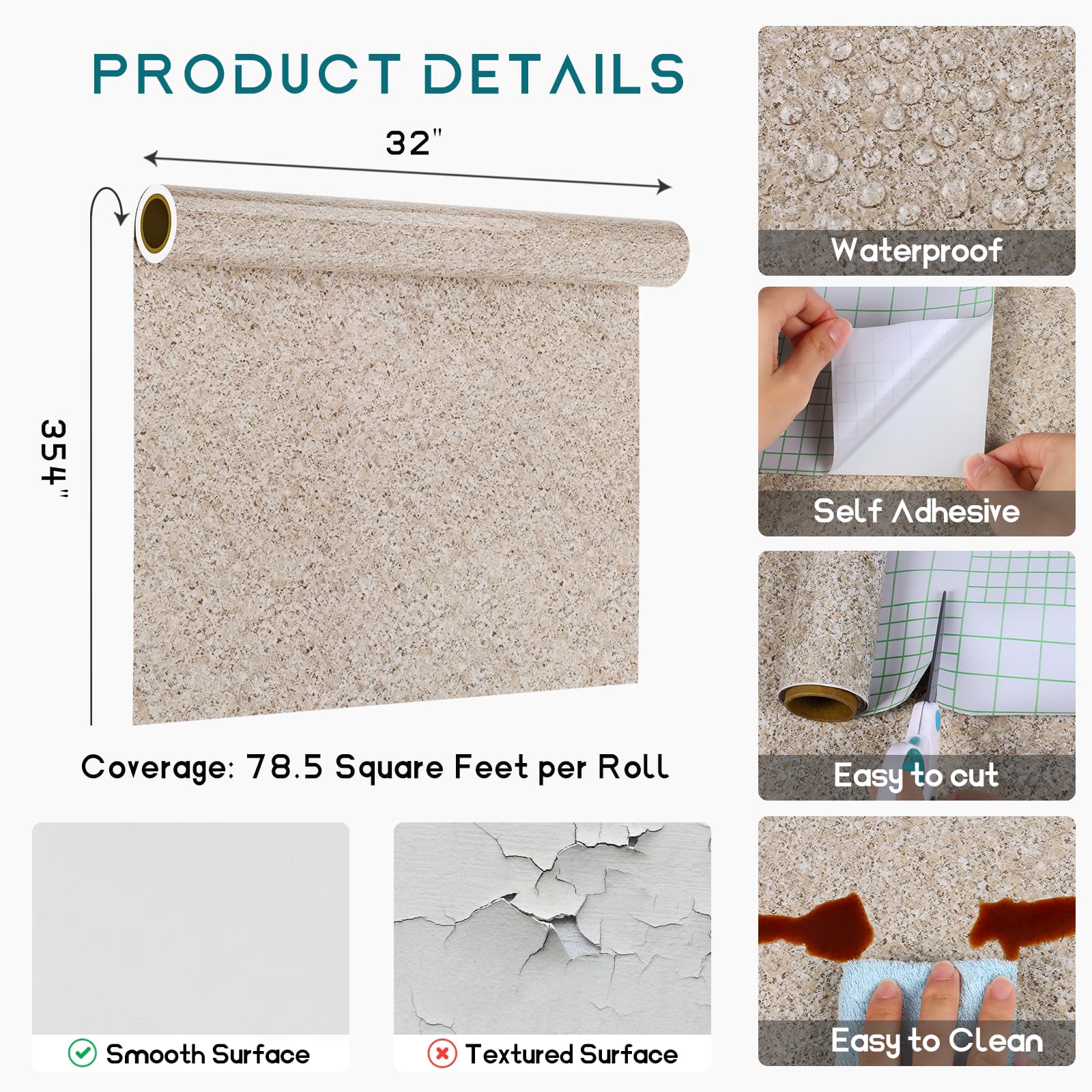 VEELIKE 15.7''x118'' Granite Contact Paper for Countertops Waterproof Self Adhesive Granite Wallpaper Peel and Stick Countertops for Kitchen Bathroom Counter Top Removable Decorative Vinyl Film