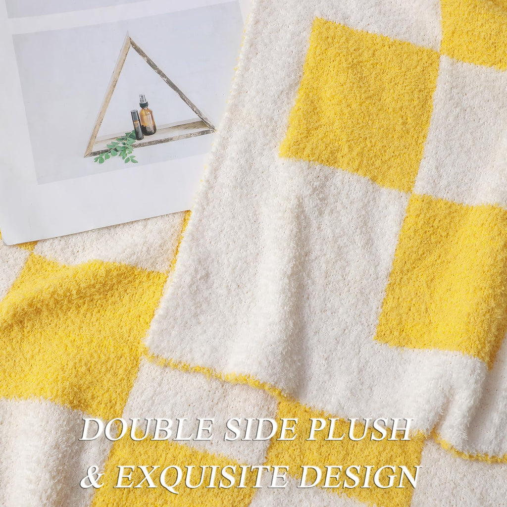 bearberry Fuzzy Checkerboard Grid Throw Blanket Soft Cozy Warm Microfiber All Season Blanket Decor for Couch Sofa Bed Travel Home (Avocado Green, 50''x60'')