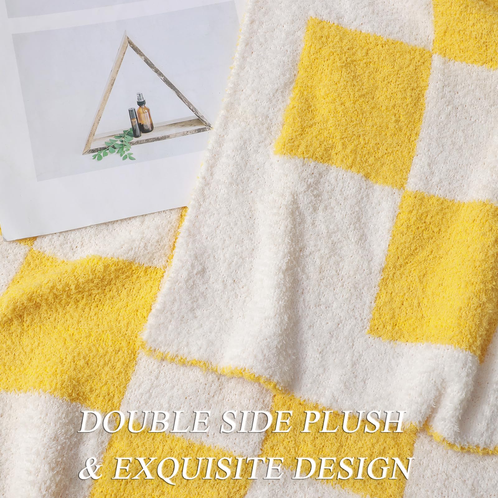 bearberry Fuzzy Checkerboard Grid Throw Blanket Soft Cozy Warm Microfiber All Season Blanket Decor for Couch Sofa Bed Travel Home (Avocado Green, 50''x60'')