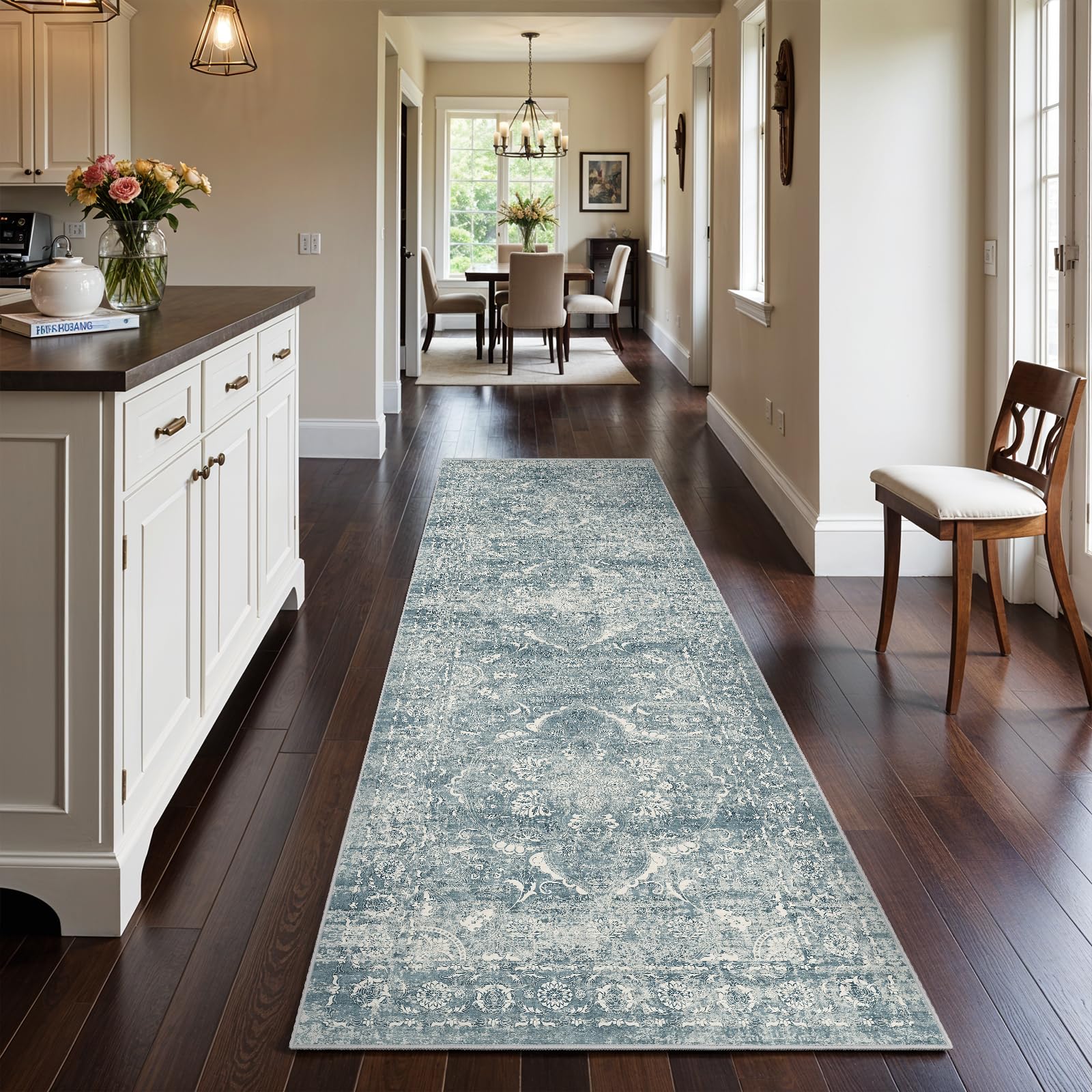 2x5 Washable Kitchen Runner Rug - Soft Low Pile Floral Animal Cat Print Rugs with Non-Slip Backing Waterproof Stain-Resistant Indoor Carpet for Hallway Entryway Bathroom Bedroom (Black)