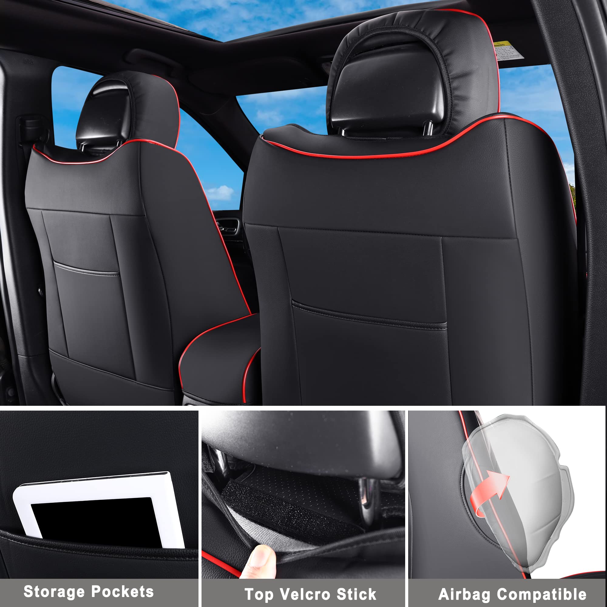 Huidasource Grand Cherokee Seat Covers, 2 Pieces Waterproof Leather Customized Car Seat Cushion Covers Protectors Compatible with Jeep Grand Cherokee 2011-2022 (2Pcs Front/Black)