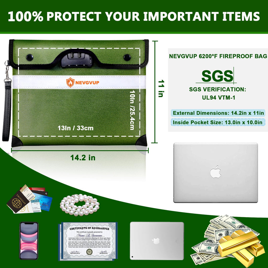 Fireproof Money Bag 4200°F - Heat Insulated, 9.8 x 6.5" Small Fireproof Document Bags with Waterproof Zipper, Fire proof Bag with Reflective Strip and Fireproofs Edeging, Fire Pouch Set for Valuables