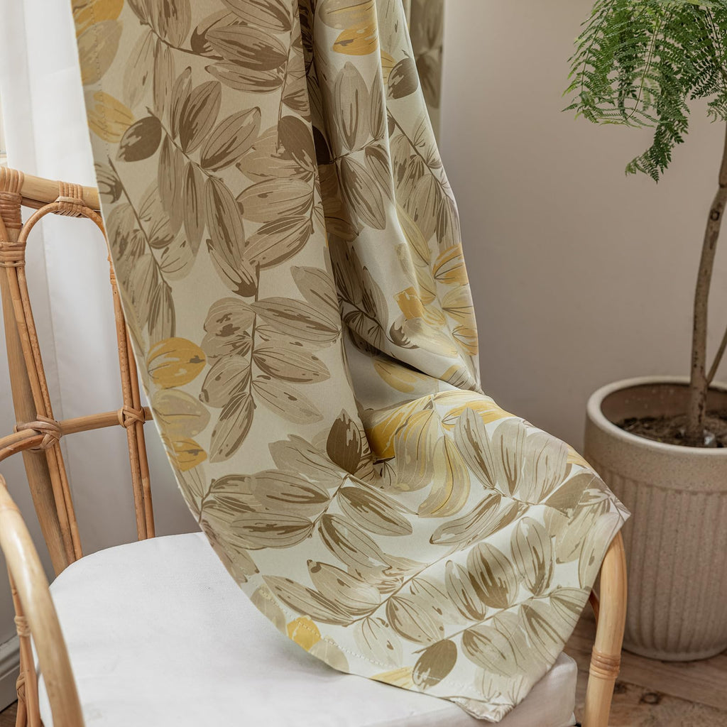 SUOUO Brown Floral Blackout Curtains for Bedroom Patterned Leaf 84 inches Long Room Darkening Window Drapes for Living Room 2 Panels