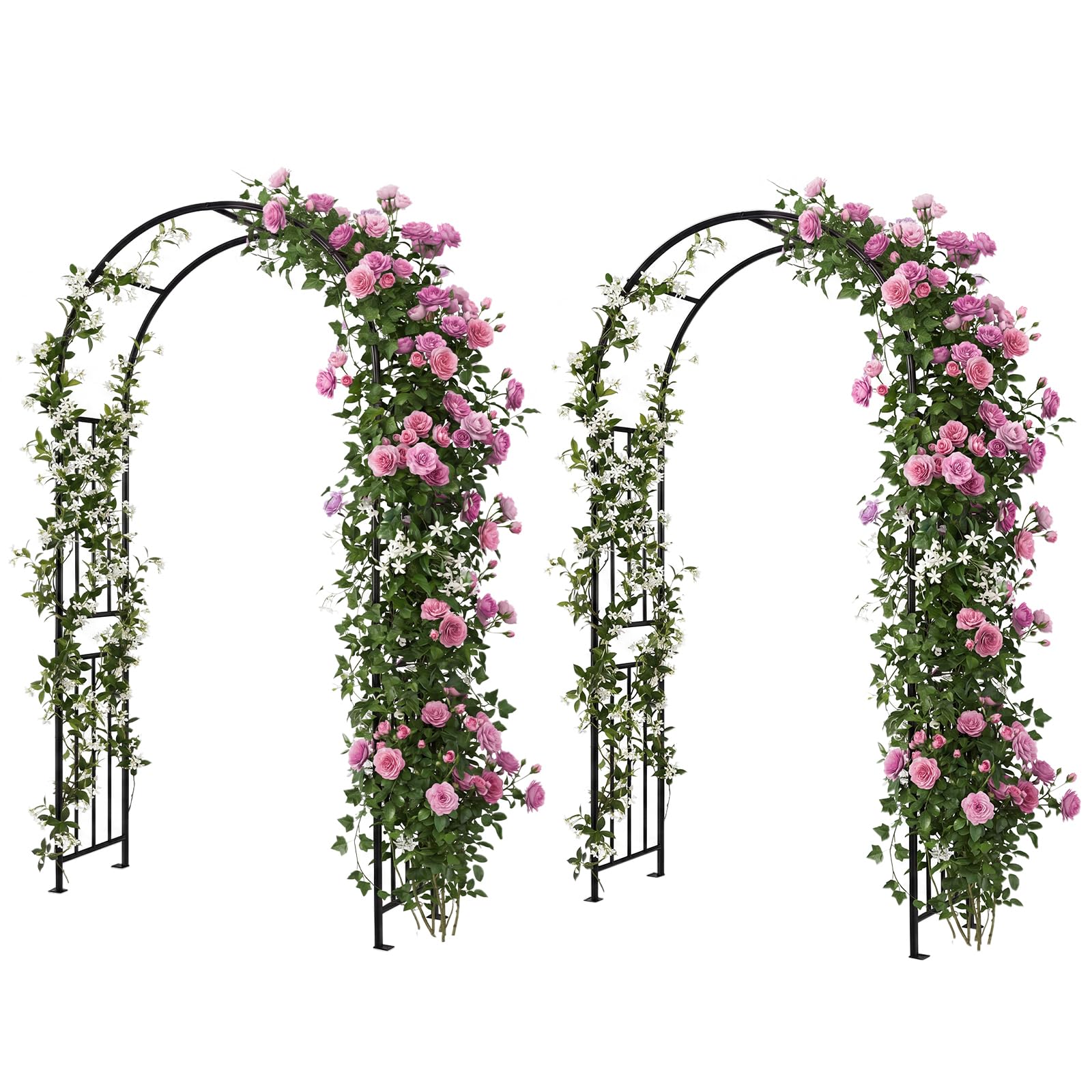 LDAILY Moccha Garden Arch Arbor Trellis, 7.2Ft Outdoor Steel Arbor with Stakes, Metal Archway for Climbing Plants, Wide Sturdy Garden Arch for Lawn, Party, Ceremony Wedding Decoration, Black (1 Piece)