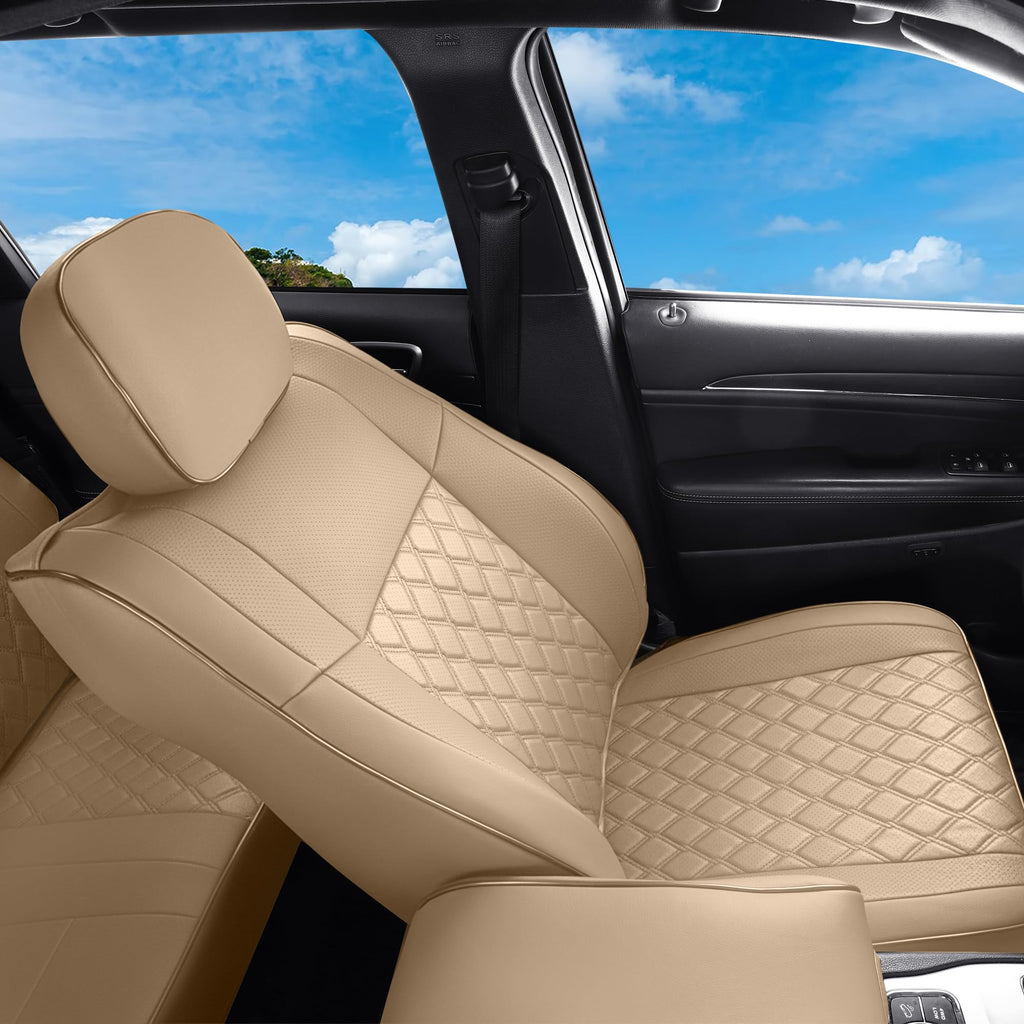 Huidasource Grand Cherokee Seat Covers, 2 Pieces Waterproof Leather Customized Car Seat Cushion Covers Protectors Compatible with Jeep Grand Cherokee 2011-2022 (2Pcs Front/Black)