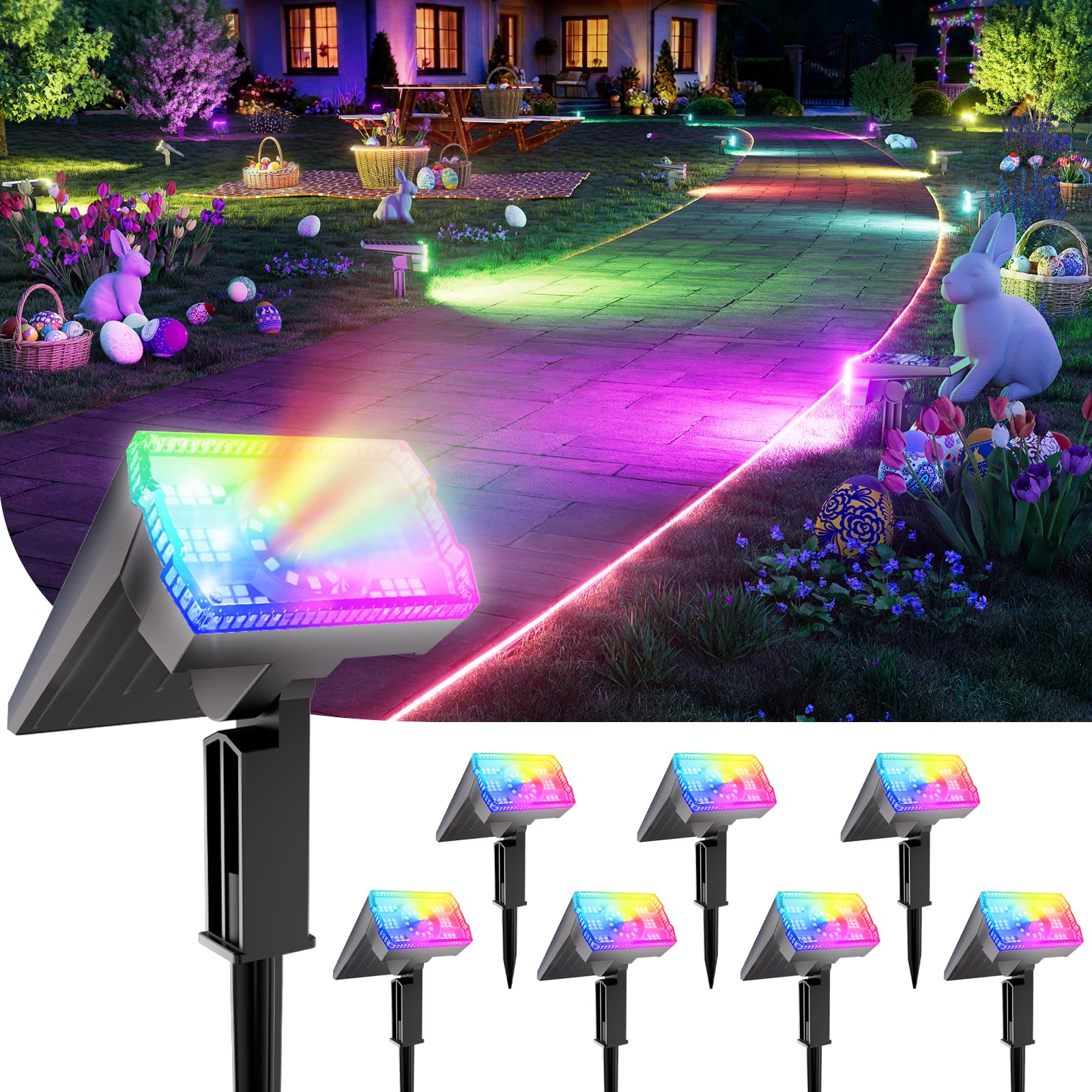 1 Pack Solar Spotlights Outdoor Waterproof IP67,Adjustable Wall&Ground Solar Lights Powered with 3 Colors, 3 Modes, Dusk to Dawn for Pathway/Garden/Yard/Patio/Driveway/Landscape Lighting Outside Décor