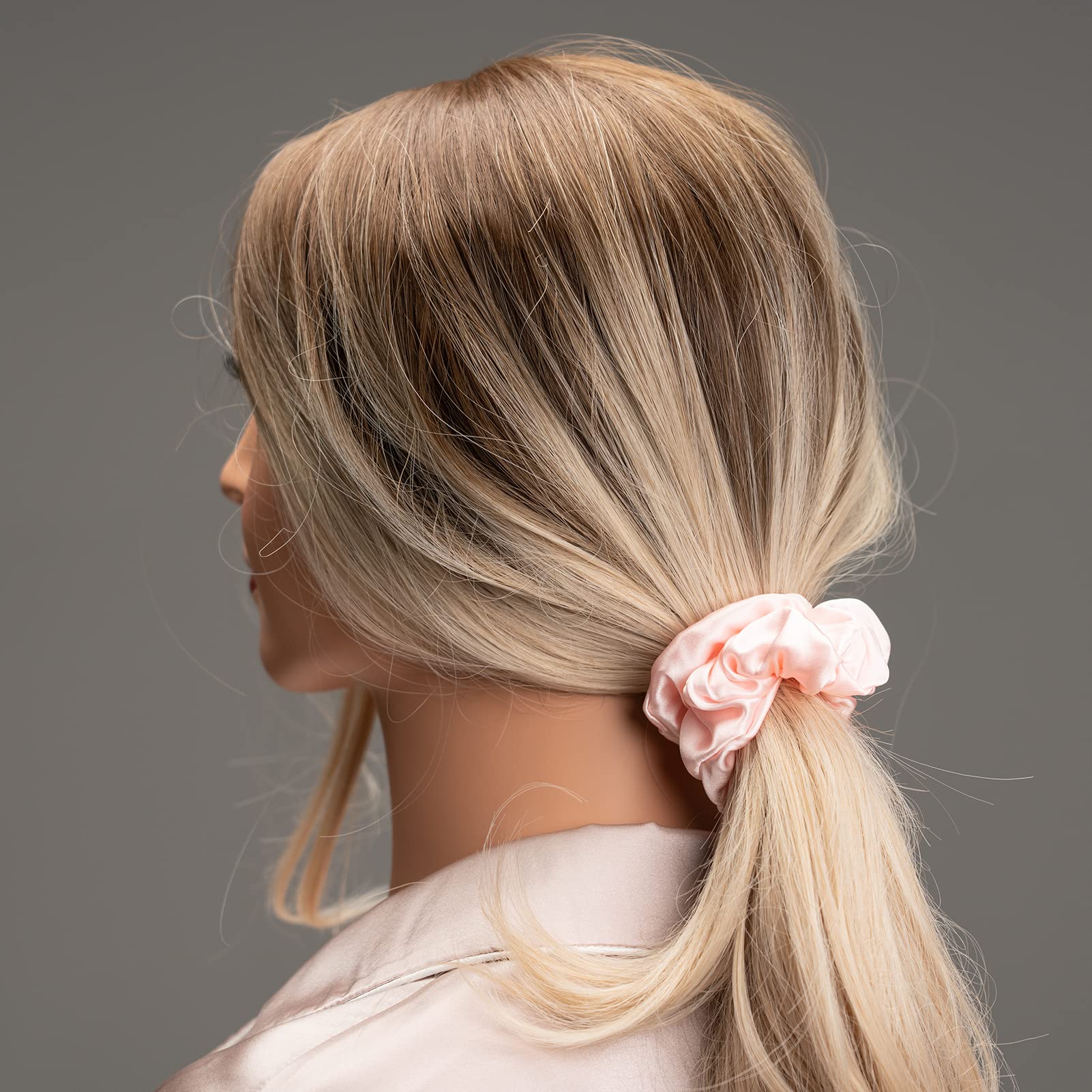 Silk Scrunchies for Hair 100% Mulberry Silk Hair Ties（Silver gray, Dark gray, Pink）