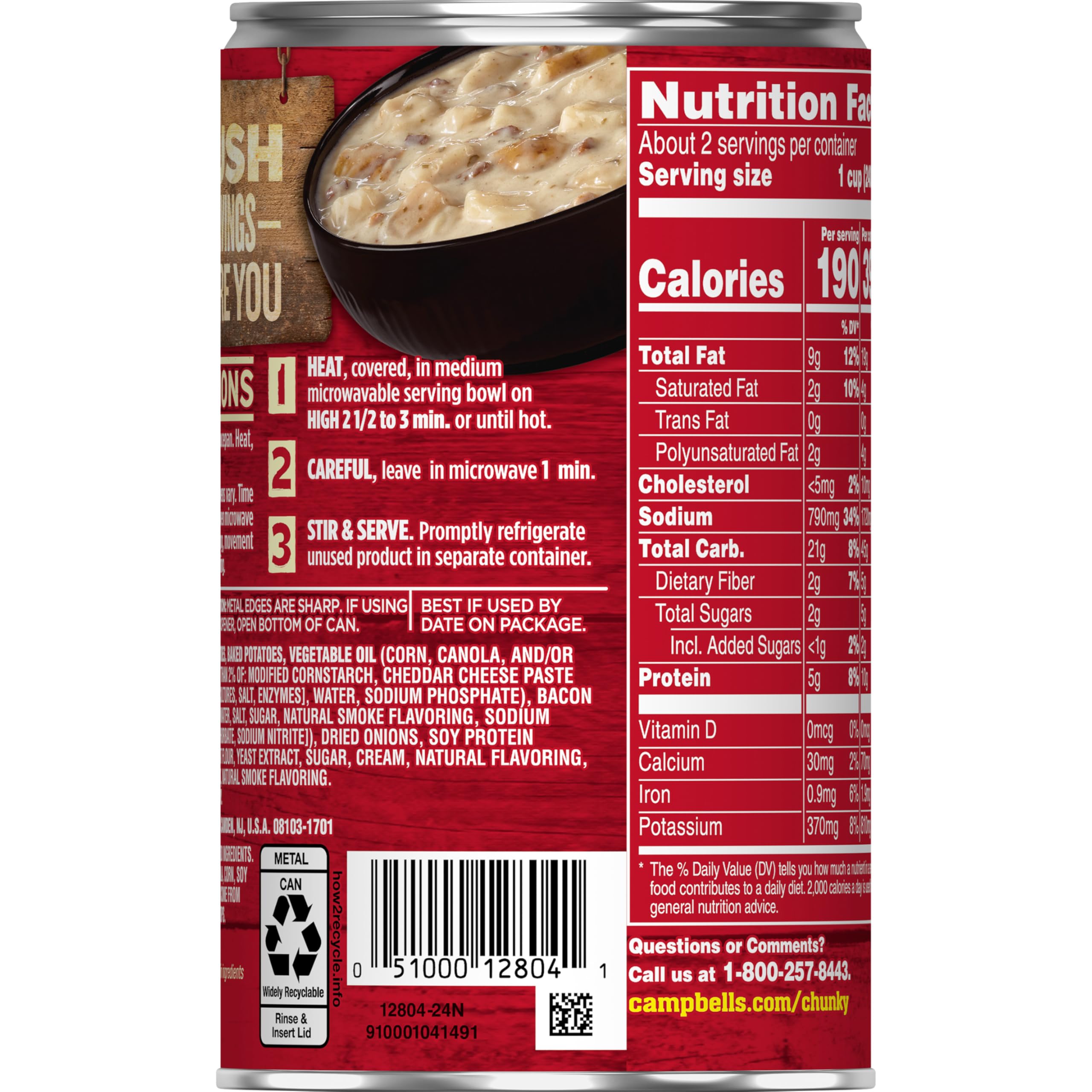 Campbell’s Chunky Soup, Baked Potato with Cheddar and Bacon Bits Soup, 18.8 Oz Can
