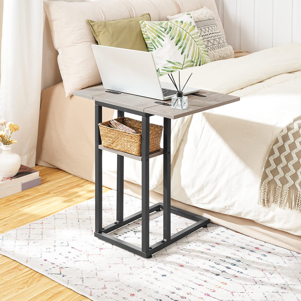 HOOBRO Foldable C Shaped End Table, C Shaped Side Table with Storage Shelf, Small Snack Table, Slide Under Couch Table for Sofa, Living Room Bedroom Small Spaces Easy Assembly, Black BK29SF01