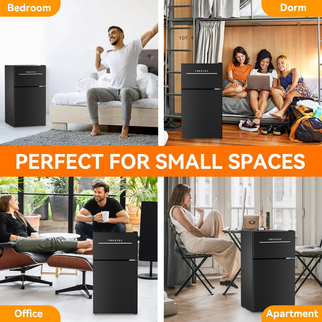 Mini Fridge with Freezer 3.2 Cu.Ft. 2 Door Refrigerator and Freezer Small Fridge for Bedroom Home Office Dorm, Small Drink Chiller, 37 dB Low Noise, Black