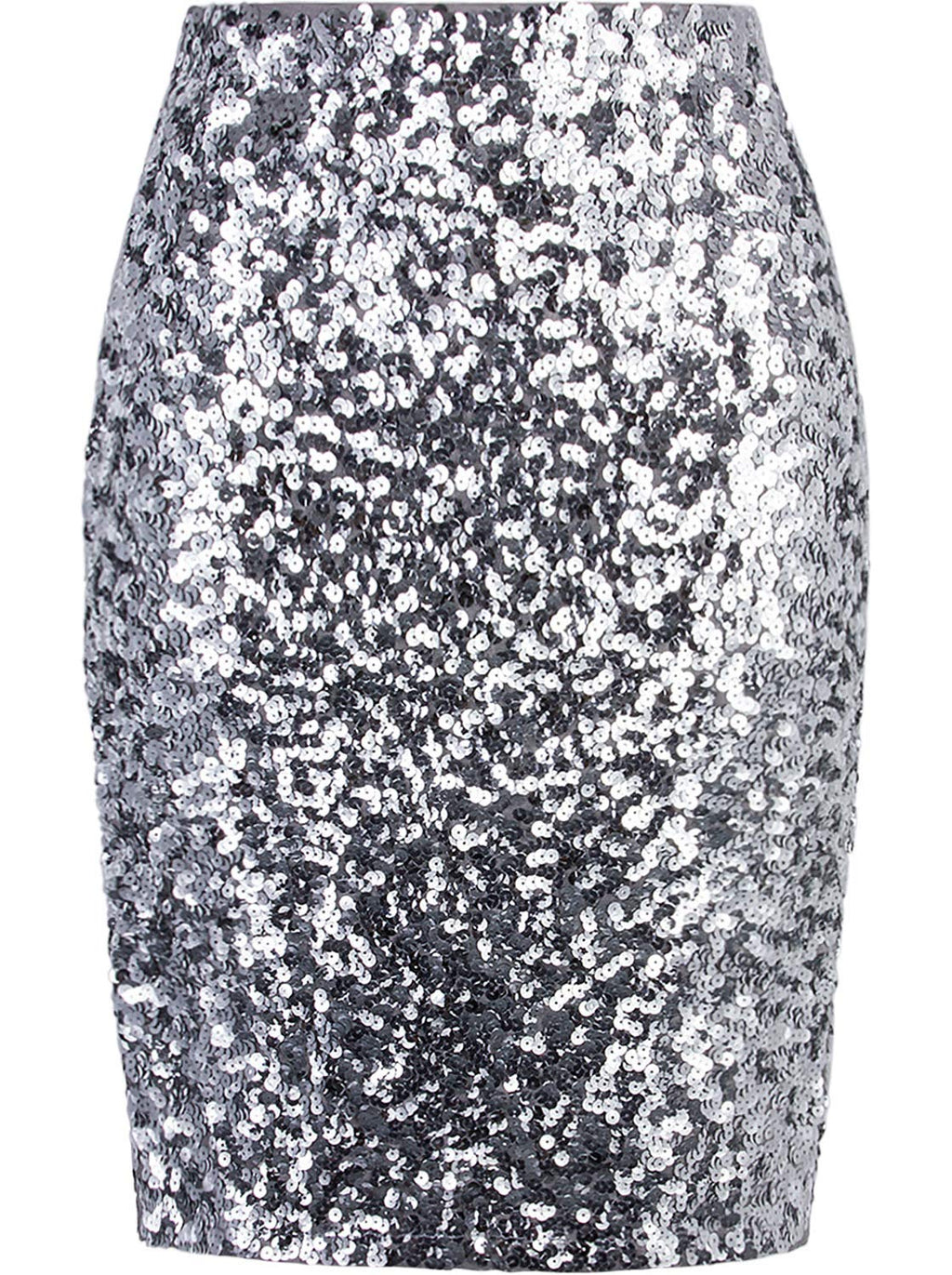 Vijiv Women's Sequin Skirt Midi High Waist Elegant Stretchy Sparkle Side Slit Pencil Skirt Party Cocktail