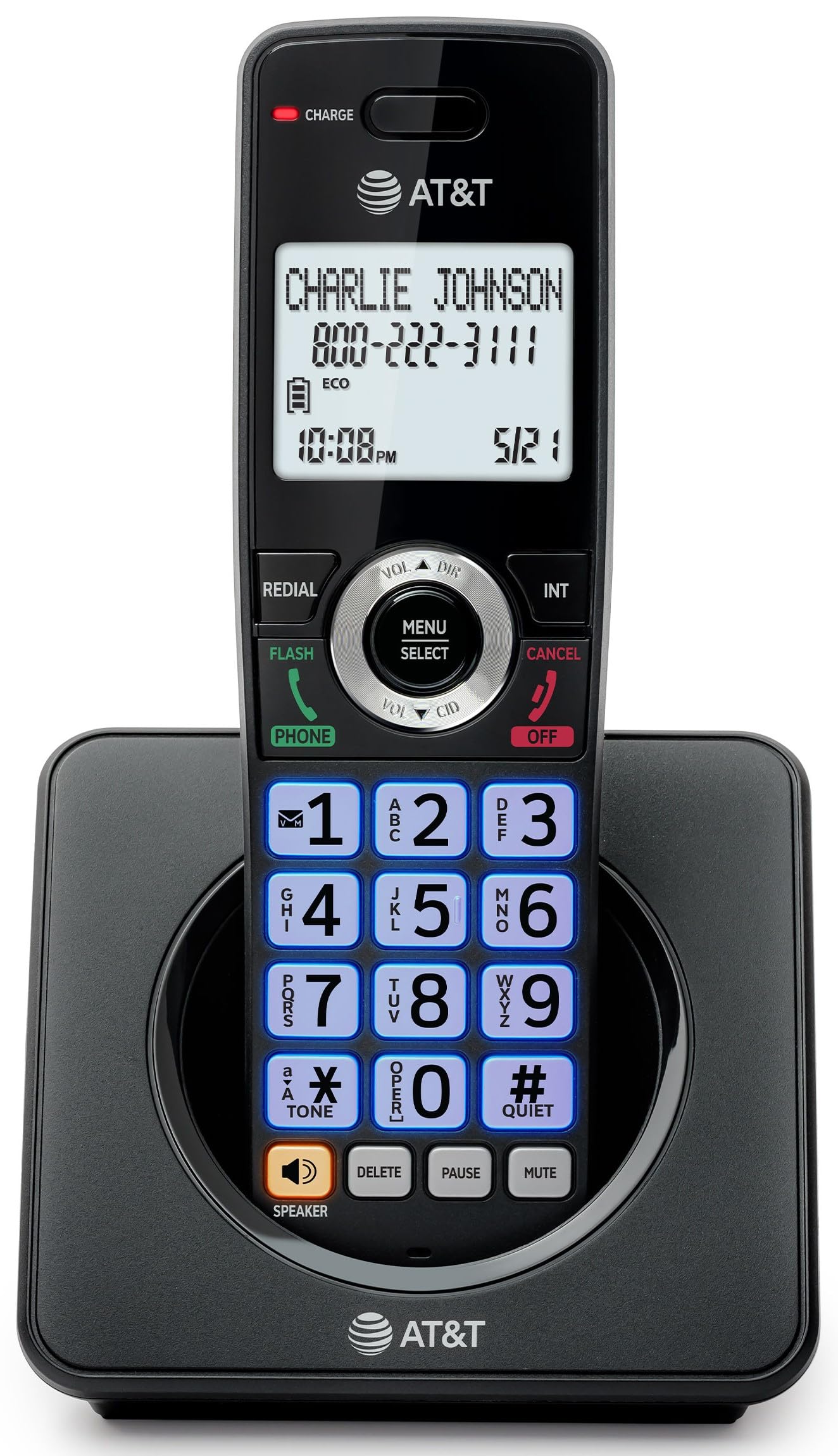 AT&T Landline Home Phone with Call Blocker, Caller ID/Call Waiting, Full-Duplex Handset Speakerphone, Backlit Keypad & Display, Rechargeable Battery, ECO Mode, DECT 6.0: GL2101-11
