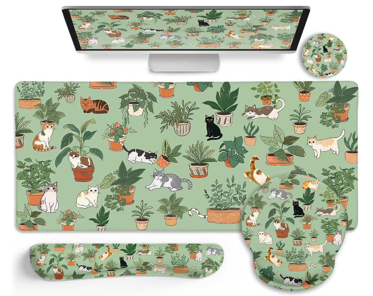 Black Striped Ergonomic Large Desk Mat Set with Wrist Rest