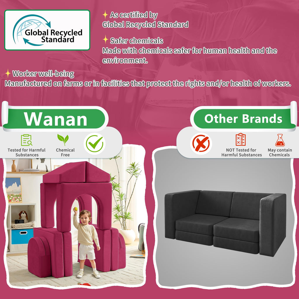 wanan Kids Couch 10PCS, Modular Kids Play Couch for Playroom Bedroom, 10 in 1 Multifunctional Kid Sofa for Playing, Creativing, Sleeping, Indoor Toddler Couches for Boys and Girls(Dark Grey)