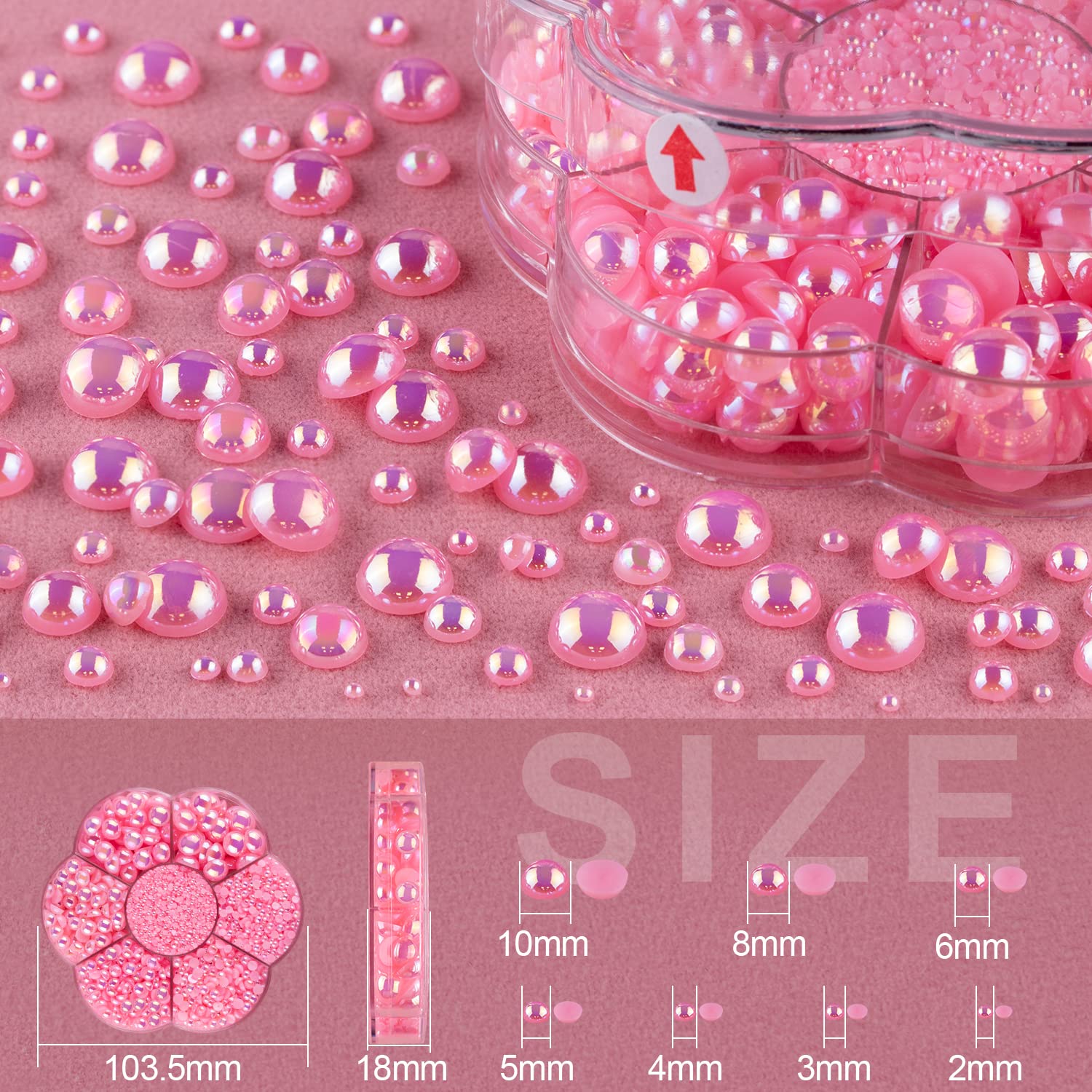 BELLEBOOST 5600pcs ABS Round Flat Back Beige Pearls Kit with Pickup Tools for Nail Art, Face, Body Decorations