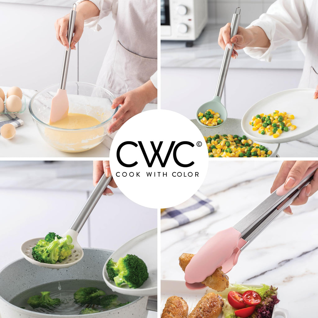 COOK WITH COLOR Silicone Cooking Utensils, Kitchen Utensil Set, Easy to Clean Silicone Kitchen Utensils, Cooking Utensils for Nonstick Cookware, Kitchen Gadgets Set with Holder, 10 Pieces