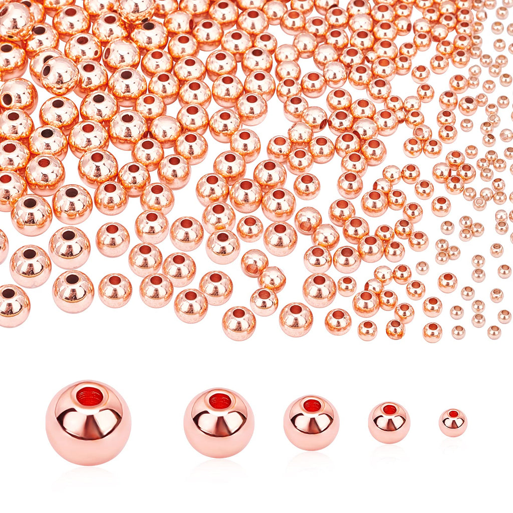 PH PandaHall 14K Gold Plated Spacer Beads, 300pcs Round Brass Beads 5 Size Metal Smooth Beads Seamless Ball Beads Long-lasting Little Beads for Summer Bracelet Necklace Jewelry DIY Crafts(2/3/4/5/6mm)