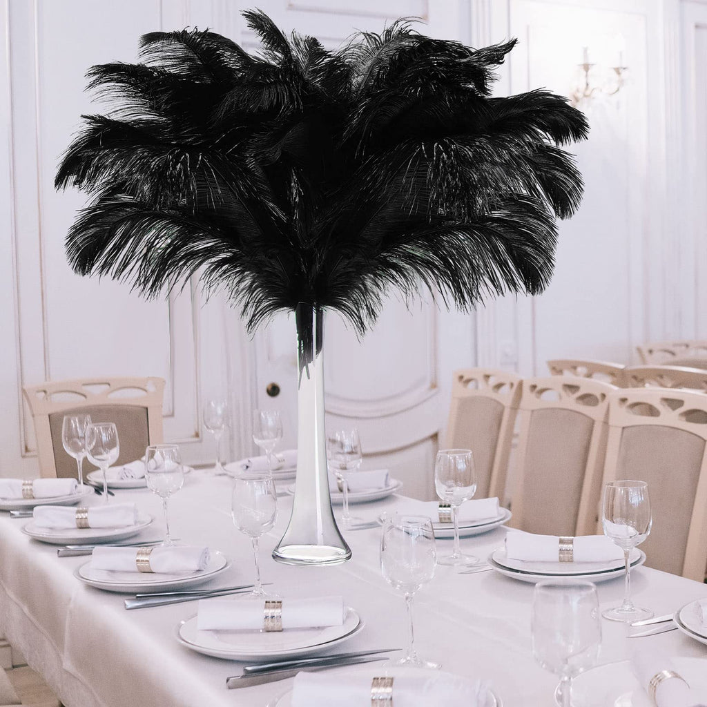 Retrowavy 50 Pcs 14-16 Inches Large Natural Ostrich Feathers Bulk for Centerpieces for Wedding Party Centerpieces Home Decoration Flower Arrangement (Black)