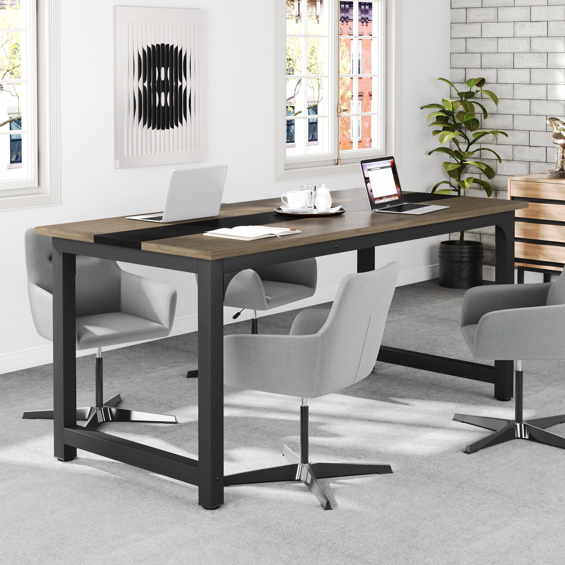 Tribesigns 63” Executive Desk, Large Office Computer Desk with Thicken Frame, Modern Simple Workstation Business Furniture for Home Office, Rustic Brown/Black