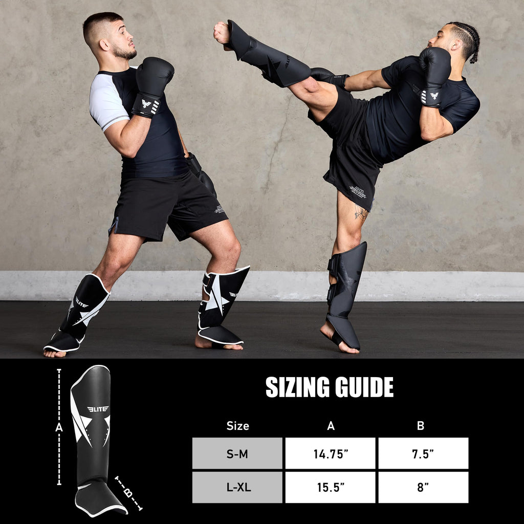 Elite Sports Muay Thai Shin Guards Kickboxing MMA Muay Thai Leg Instep Protective Pads, Martial Art Kicking Sparring Training Gear for BJJ Karate Boxing Taekwondo