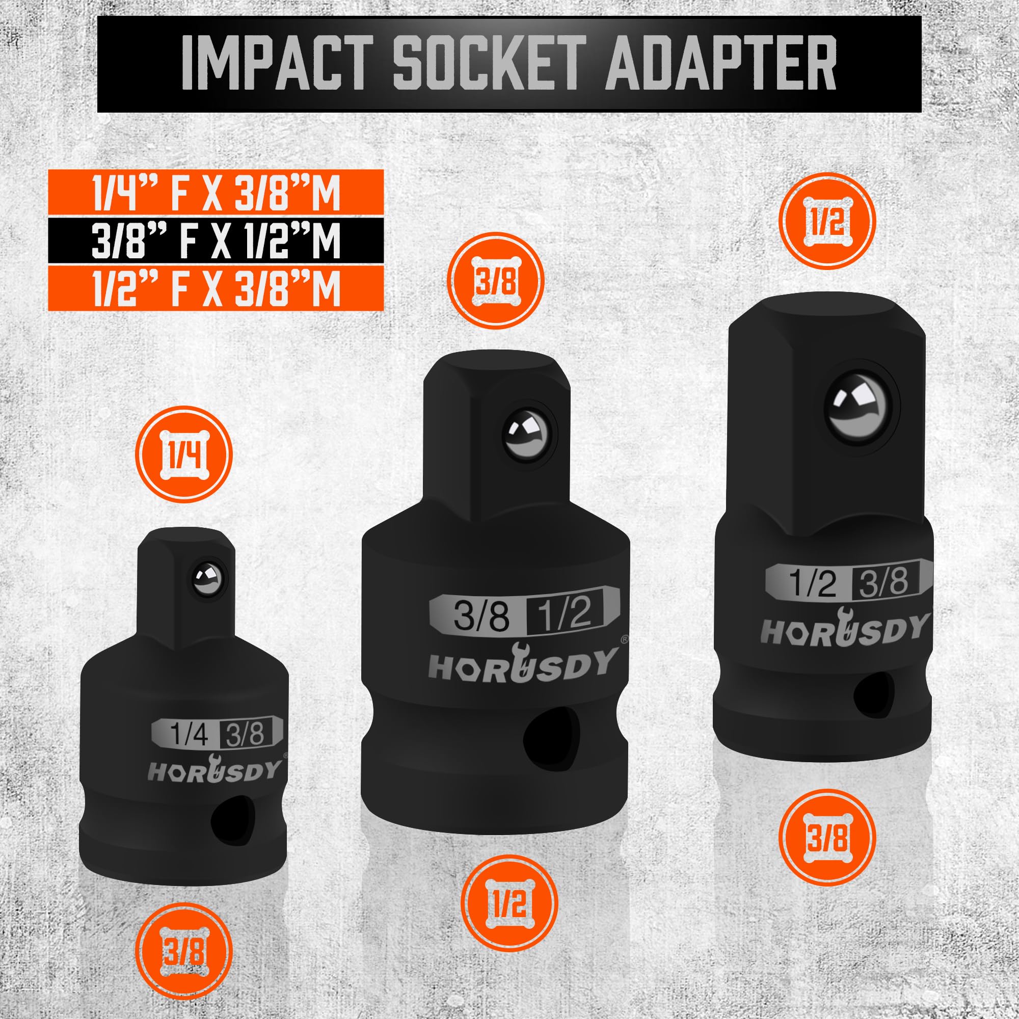 HORUSDY 6-Piece Impact Sockets Adapter Sets, 3-Inch and 6-Inch Hex Shank 1/4" 3/8" 1/2"