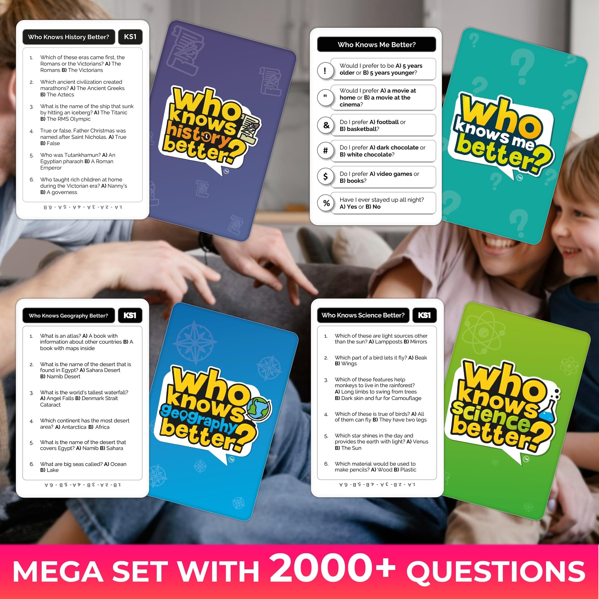Family Board Games for Kids and Adults - Trivia Card Games for Kids 8-12 and Adults - Who Knows Me Better for Family Game Night - 500+ Facts Questions from Ages 6-8 — Fun Travel Car Activities for 5+