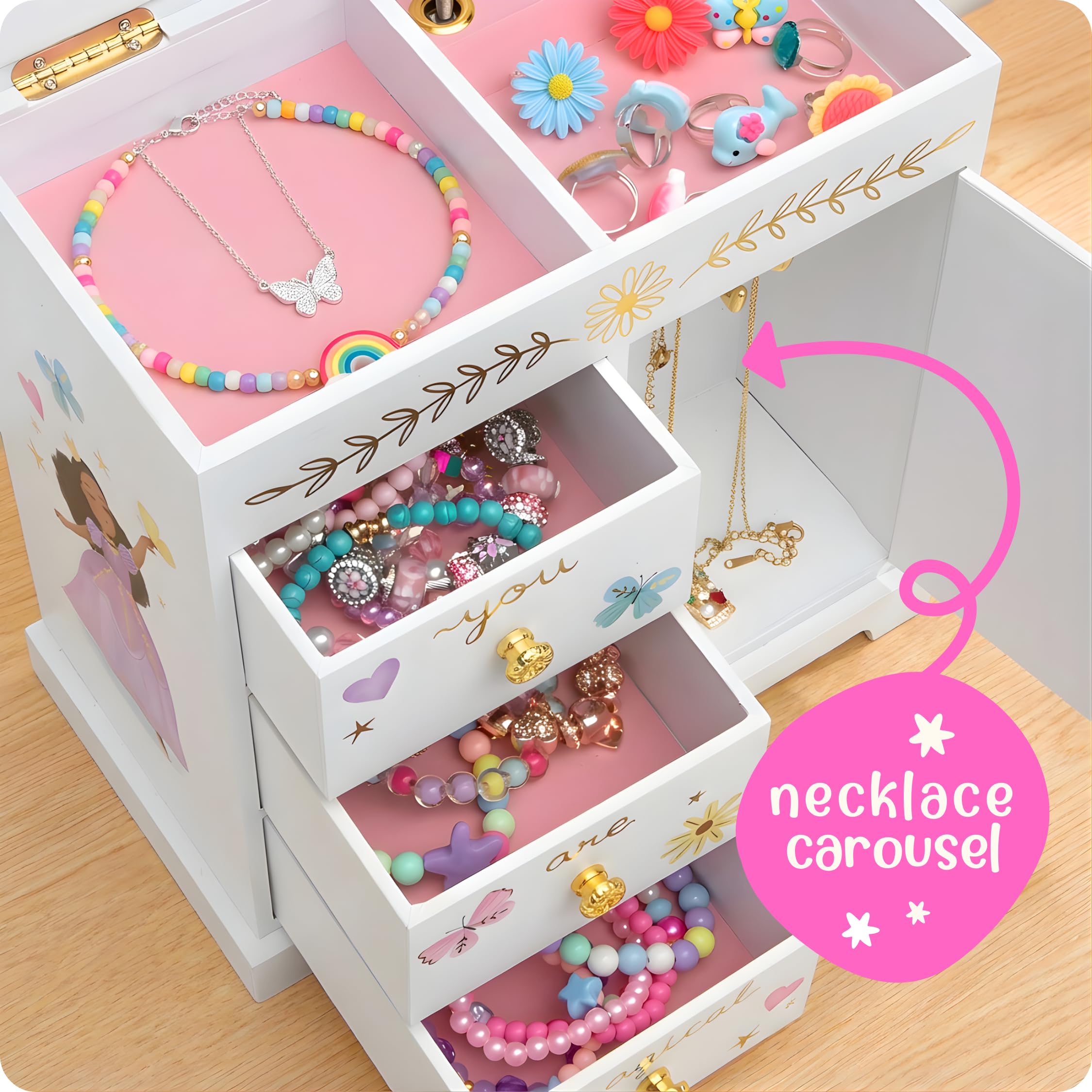 Giggle & Honey® Unicorn Musical Jewelry Box for Girls Unicorn Toys for Girls Age 4-6 Kids Jewelry Box with Drawers