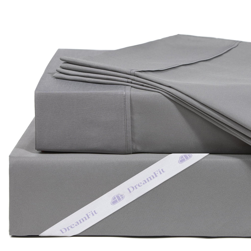DreamFit DreamChill Cooling Bamboo Viscose Sheets For Hot Sleepers With Elastic Corner Straps 20 inch Extra Deep Pocket Breathable Silky Soft 100% Crafted in USA Twin Sheet Set Blue