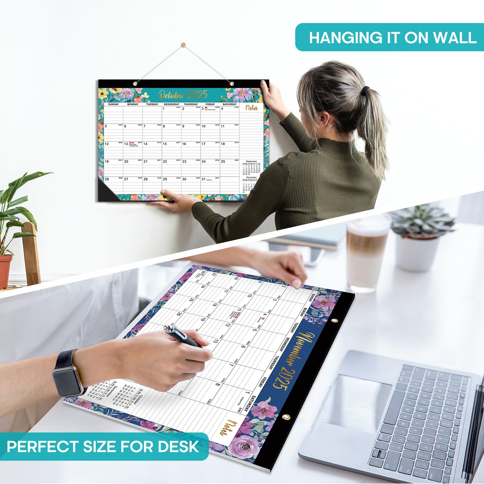 Desk Calendar 2026-2027, 21-Month Calendar Runs Until June 2027, Large 17" x 12" Monthly Desktop & Wall Calendar for Home & Office - Floral