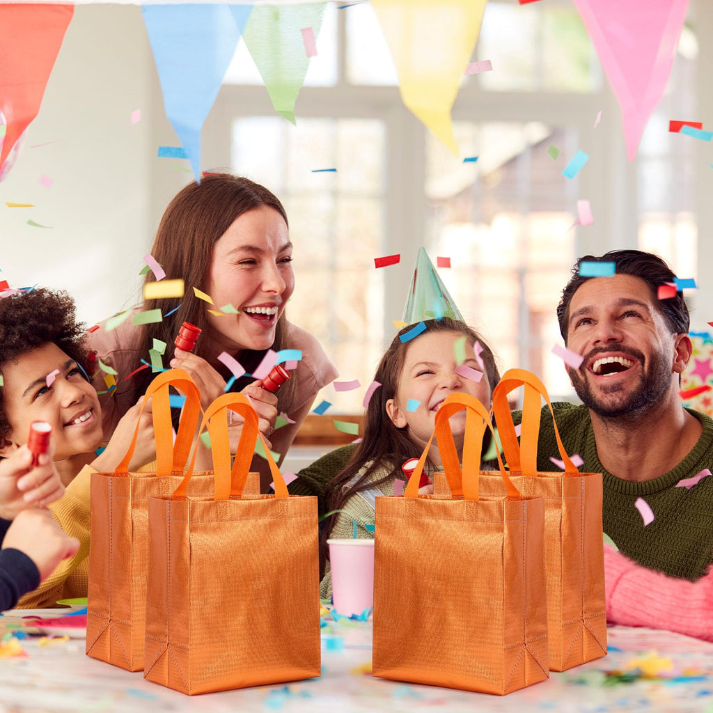 Eccliy 80 Pcs Reusable Gift Bags Set Glossy Grocery Gift Tote Bag with Hadnle for Wedding, Father's Day, Graduation, Summer Event (10 x 8 x 4.7 Inch,Black)