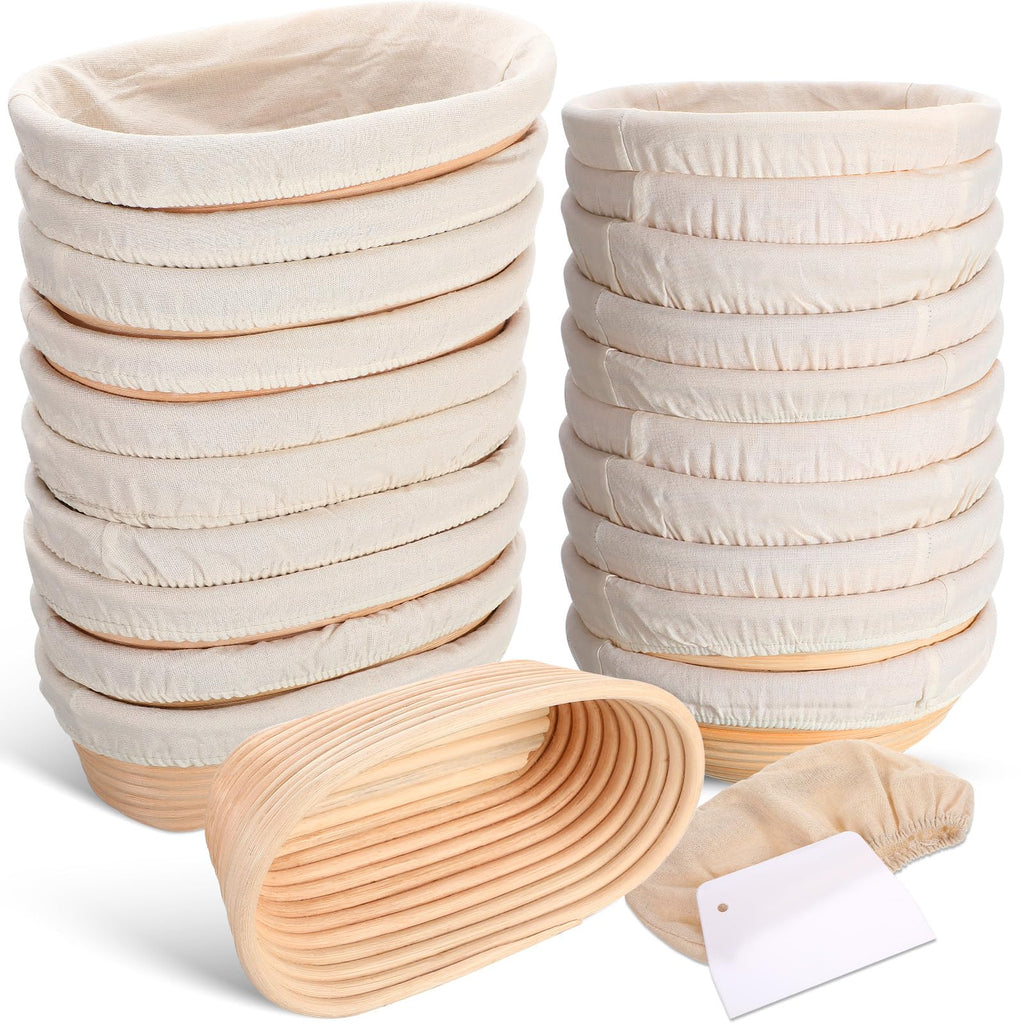 Gejoy 20 Sets Bread Proofing Baskets Bulk Banneton Dough Proofing Bowls Kit with Cloth Liner and Plastic Scraper Sourdough Basket for Home Sourdough Bakers(Oval,10'')