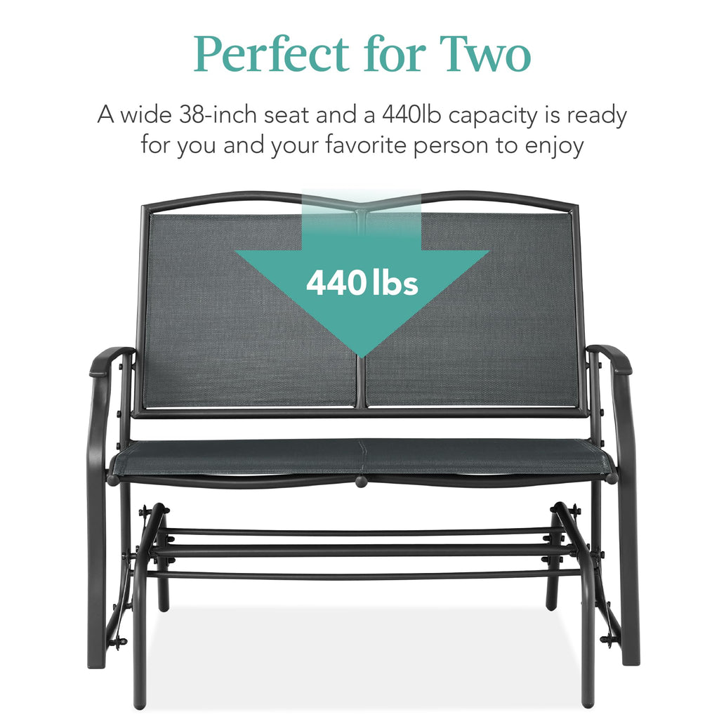 Best Choice Products 2-Person Outdoor Patio Swing Glider Steel Bench Loveseat Rocker for Deck, Porch w/Textilene Fabric, Steel Frame - Black