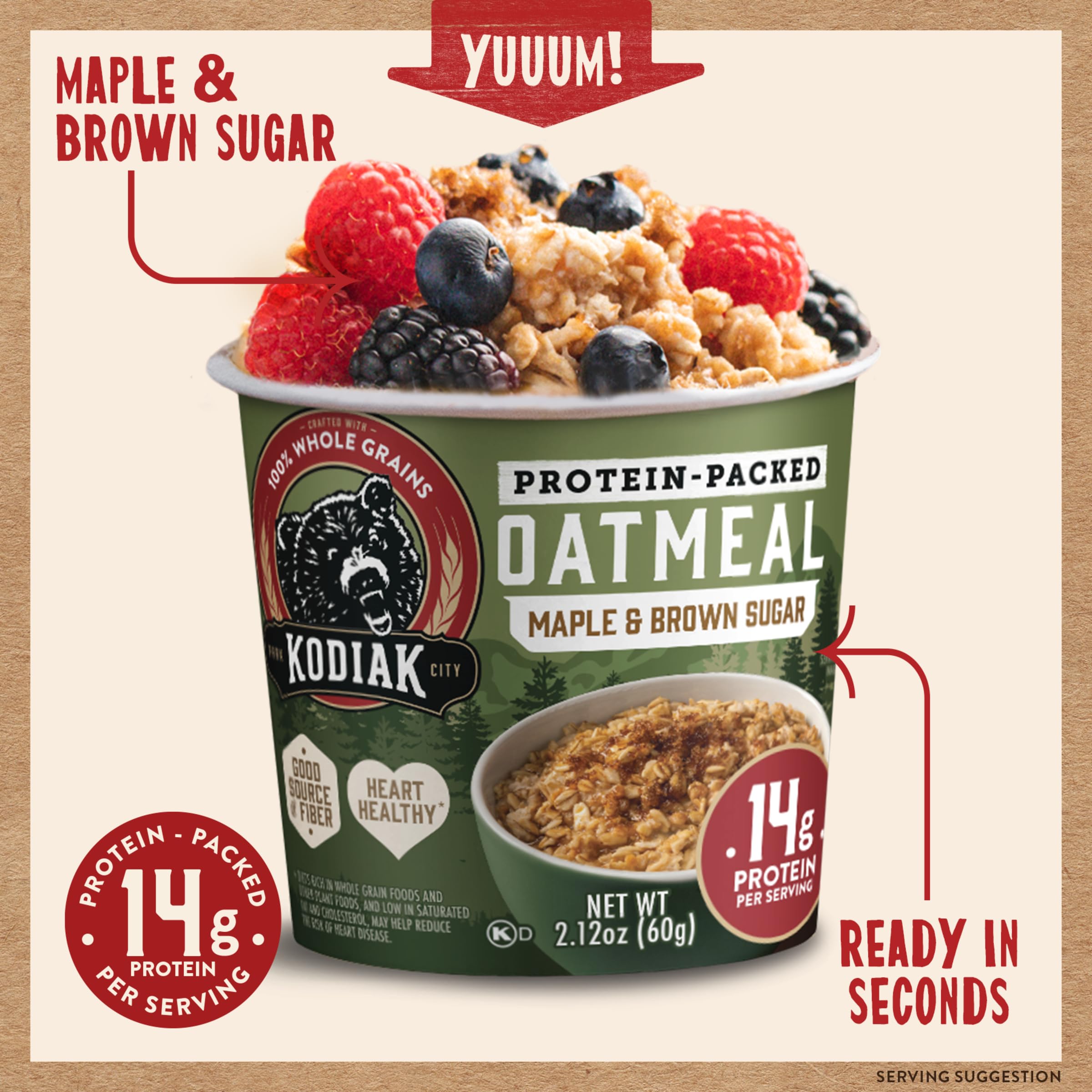 Kodiak Cakes Instant Protein Apple Cinnamon Oatmeal in a Cup, 2.12oz (Pack of 12)