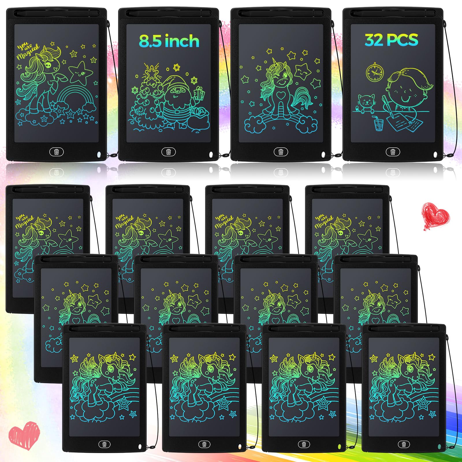 Zhehao 32 Pcs LCD Writing Tablet for Kids Bulk 8.5 Inch Colorful Doodle Board Tablet Erasable Doodle Pad Educational Toy Birthday Easter Gift for Boys Girl Age 3-10(Black)