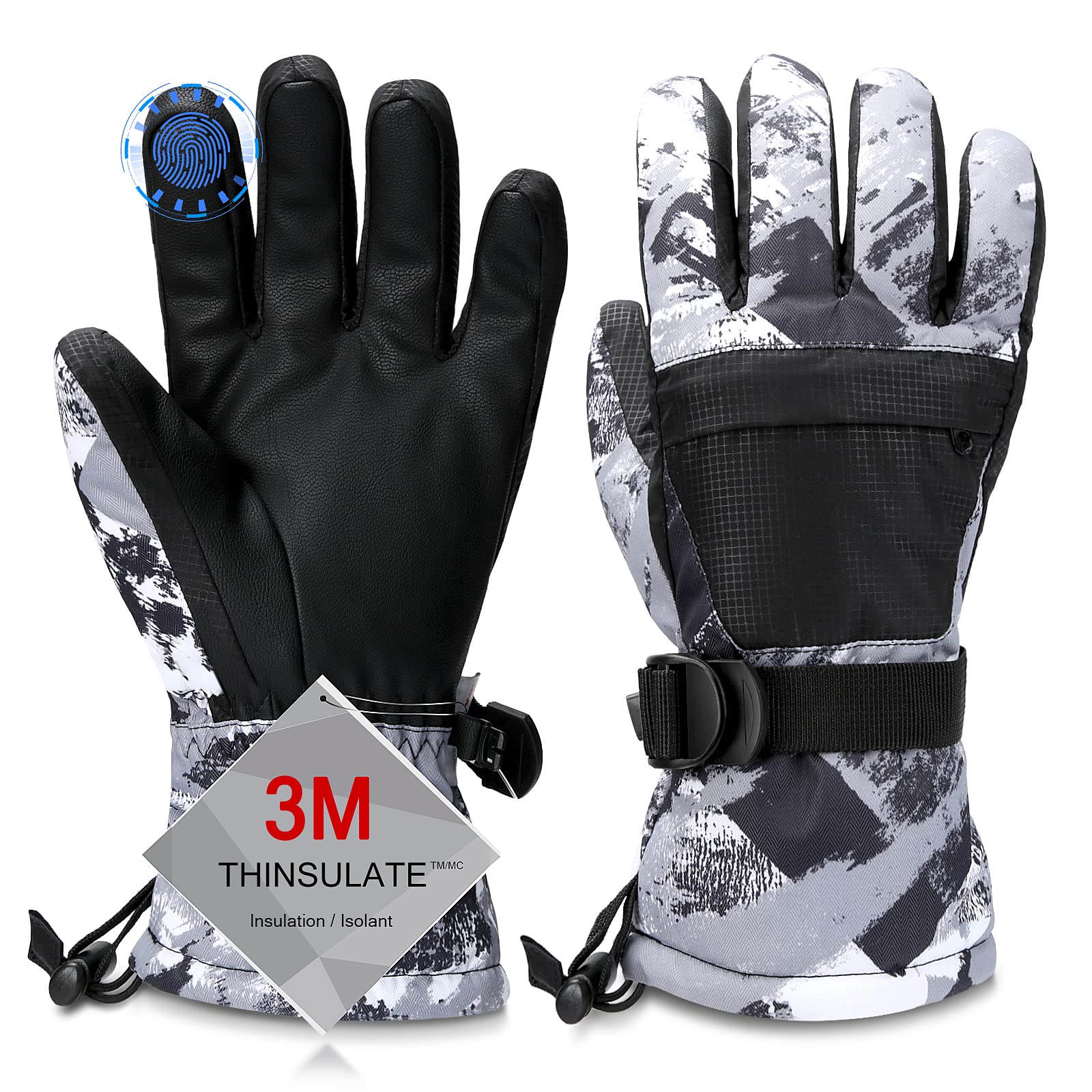 Ski Gloves,Snow Gloves Waterproof Winter Warm Cold Weather Touchscreen Gloves for Parent& Child Kids Skiing,Snowboarding
