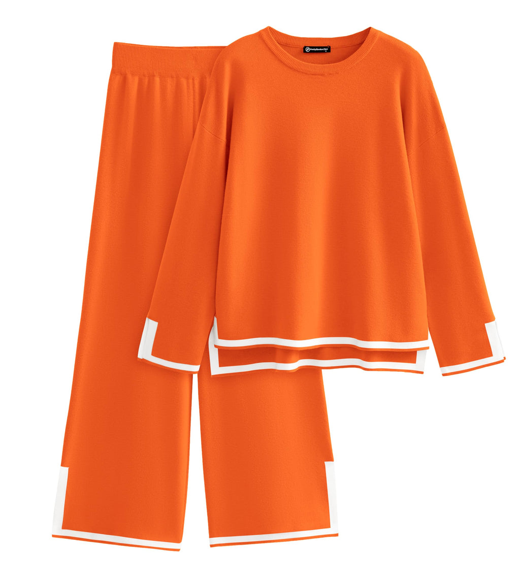 PRETTYGARDEN Women's 2 Piece Knit Sweater Set Travel Outfits | Long Sleeve Tops, Wide Leg Pants, Soft Matching Sweat Track Suits, Casual Fall Winter Clothes for Brunch, Going Out & Cruise