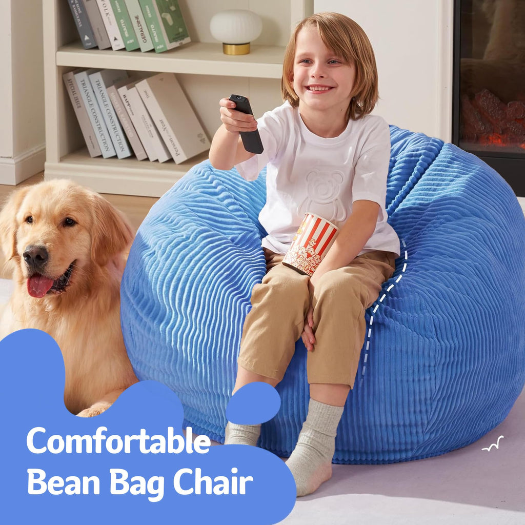 Homguava Bean Bag Chair,Teardrop Bean Bags Small Beanbag Chair with Memory Foam Filled and Ultra Soft Corduroy Cover for Living Room, Bedroom (Black 2FT)