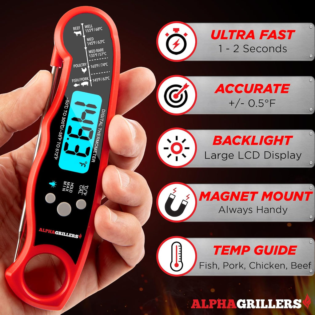 Alpha Grillers Meat Thermometer Digital – Instant Read Food Thermometer for Cooking & Grilling – Professional Kitchen Birthday Gifts for Men, Him, Dad, Husband, Boyfriend