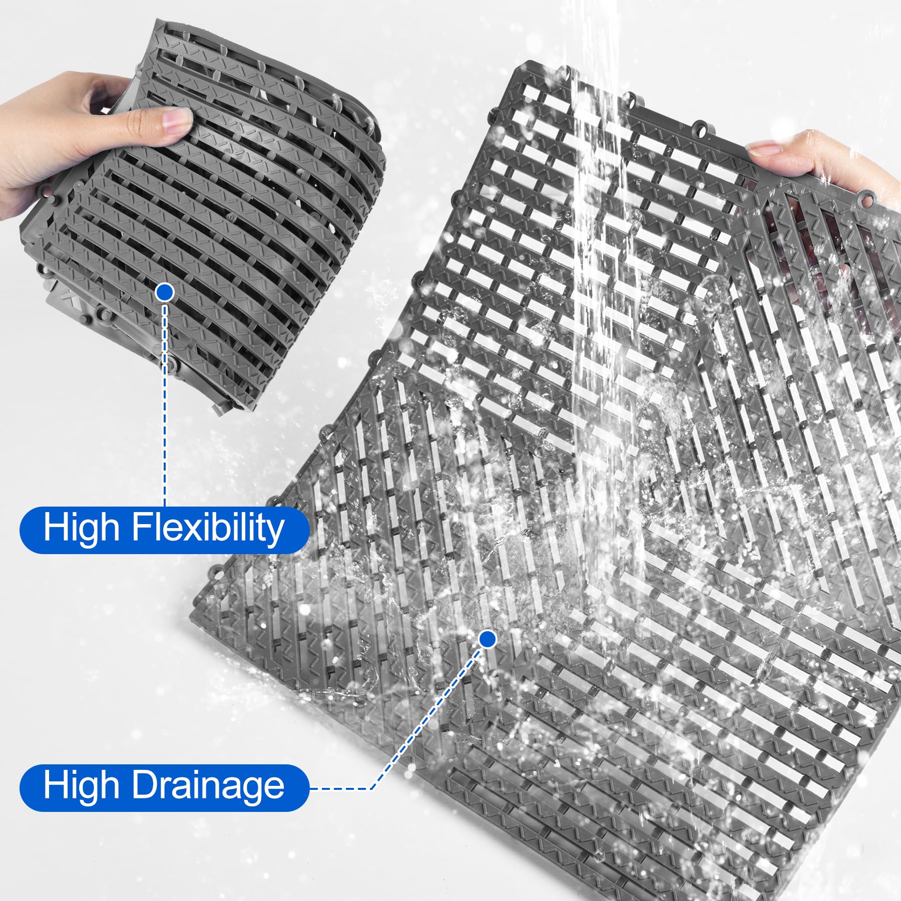ToLanbbt Modular Interlocking Cushion 8P 11.8" x 11.8" Interlocking Rubber Floor Drain Holes Non-Slip Splicing Drainage Mats for Deck, Shower, Kitchen, Drain Pool, Sauna Bath, Indoor Outdoor (Black)