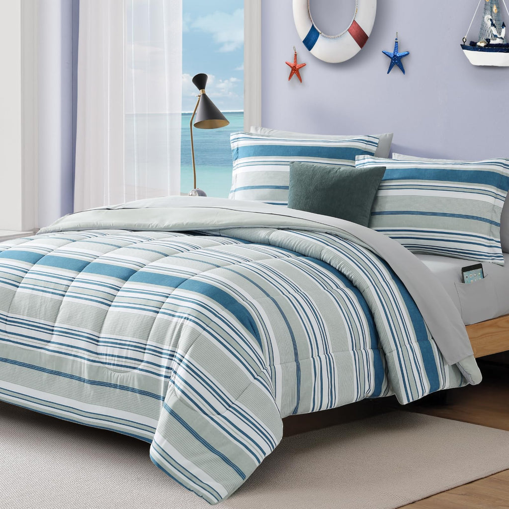 AMBERSPACE Plaid Twin XL Comforter Set Black, Reversible Checkered Bedding Set 5 Pieces for Boys Girls Teen, Lightweight Bed in a Bag for Dorm with Sheets, Pillowcase & Sham