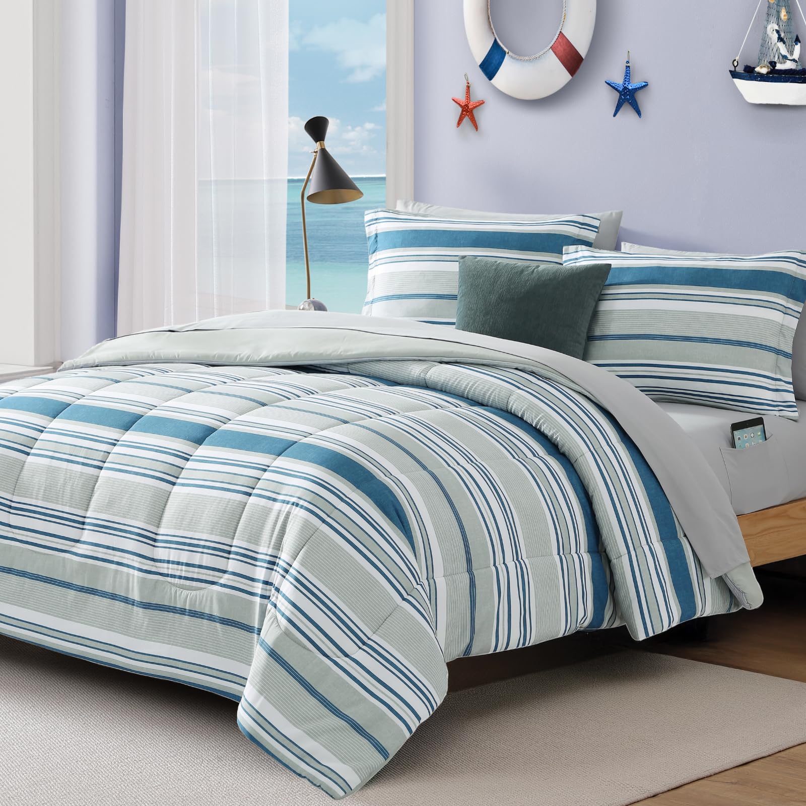 AMBERSPACE Plaid Twin XL Comforter Set Black, Reversible Checkered Bedding Set 5 Pieces for Boys Girls Teen, Lightweight Bed in a Bag for Dorm with Sheets, Pillowcase & Sham